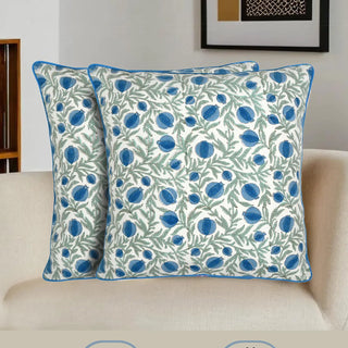 Blue Pomegranate Block Print Pillow