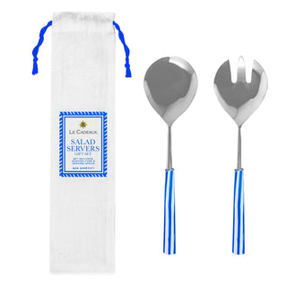 Blue White Stripe Handled Salad Servers