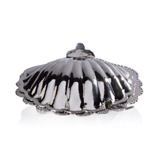 Cap Ferrat Fan Shell Lidded Bowl with Spoon, Polished Nickel