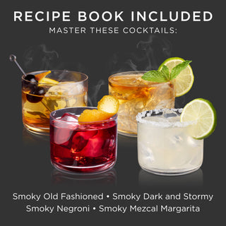 Smoky old fashioned, smokey dark and stormy, smoky negroni and smoky mezcal margaritas are easy to make with this smoked cocktail kit.
