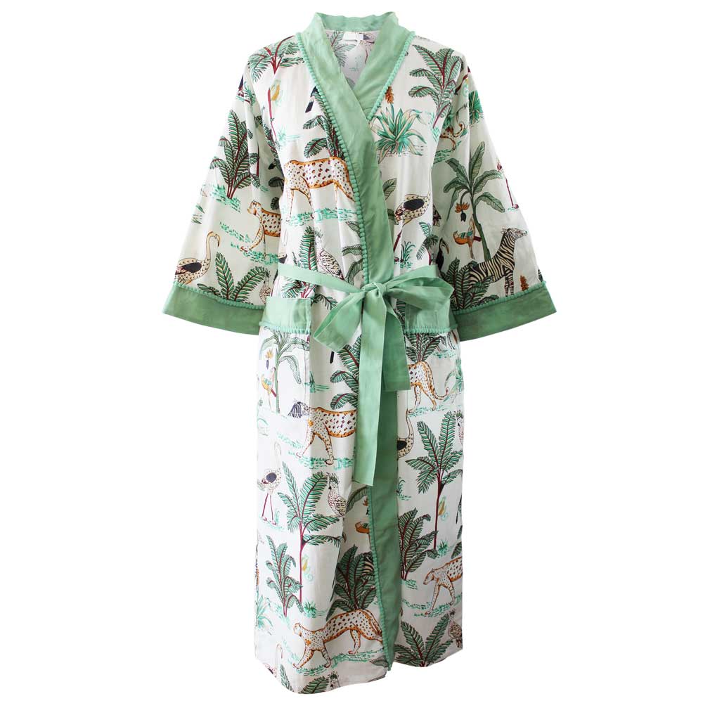 Cream Safari Print Dressing Gown Cream Safari Print Dressing Gown