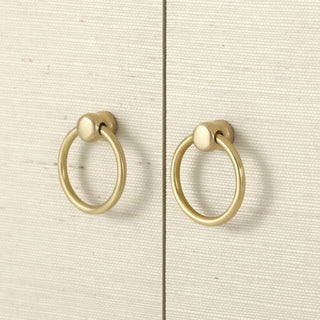 Detail of Door pull style on Meredith extra-large 4 door cabinet 
