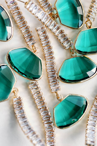 Emerald and Rhinestone Diamond Drop Earrings