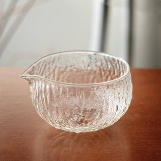 Clear glass bowl with texture makes smooth  matcha lattes