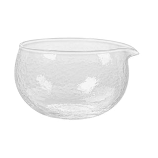 Clear glass bowl with a textured surface helps make perfectly blended matcha
