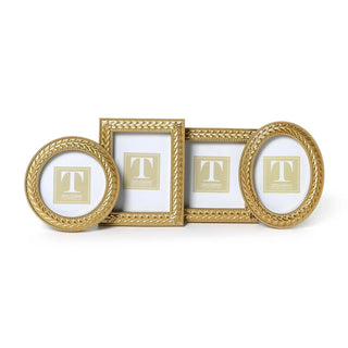 A set of three ornate gold picture frames with a braided rope pattern, including one square frame and two oval frames, displayed on a clean white background.