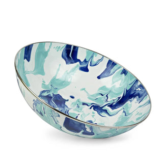 Marbled  Blue White Enamel Oversized Serving Bowl