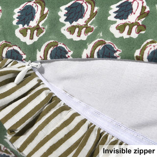 Green Ruffled Block Print Pillow