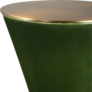 Green hourglass drink table with a gold rim on a white background