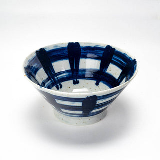 Modern Japanese-style ceramic bowl with blue and white design 