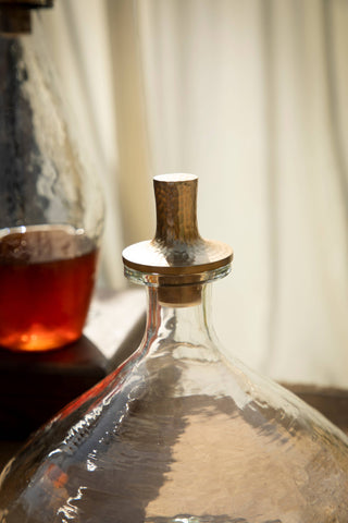 Pebbled Decanter with Hammered gold top and wide bottom