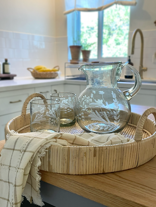 Hand-Blown Pitcher with Botanical Etchings