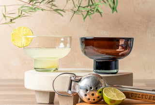 Handblown smoky colored Wide Mouth Margarita Mezcal Glass