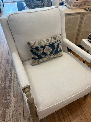Handwoven Kilim Lumbar Pillow Cover: Navy Blue Organic Wool