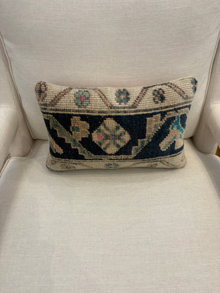 Handwoven Kilim Lumbar Pillow Cover: Navy Blue Organic Wool