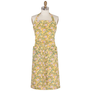 Floral apron on a mannequin against a white background