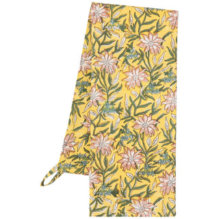 Floral-patterned apron on a yellow background