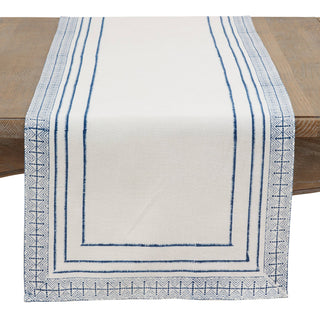 White table runner with clean blue stripe pattern 