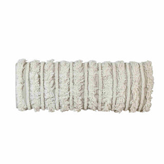 A rectangular throw pillow with a textured, fringed fabric cover in a warm off-white or cream color, shown against a plain white background.