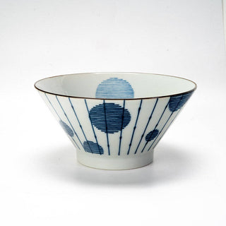 Ceramic Japanese style bowl with blue circular pattern 