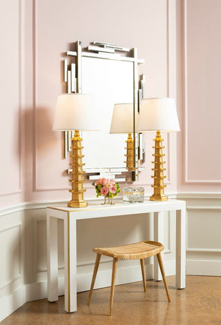 Make a statement with these large gold Asian inspired Pagoda lamps