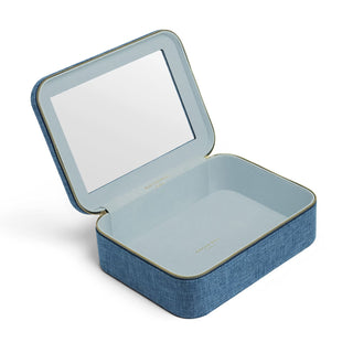 Mid blue and light blue mahjong travel case for storing and transporting mahjong tiles