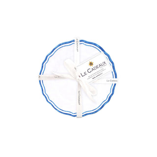 Le Cadeaux Maison blue rimmed outdoor appetizer plates. Perfect as a host gift. 