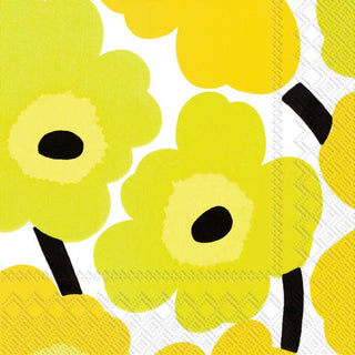 Napkin with yellow floral pattern on a white background
