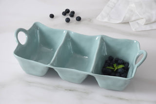 Light blue melamine dish with three compartments