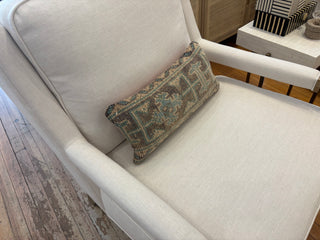 Muted Wool Kilim Lumbar Pillow Cover — Blue, Tan & Brown