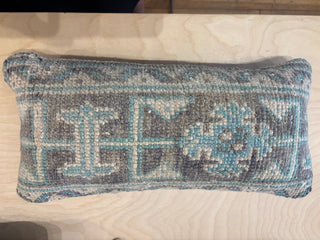 Muted Wool Kilim Lumbar Pillow Cover — Blue, Tan & Brown