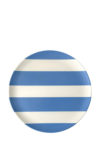 Round melamine plate with blue and white horizontal stripes 