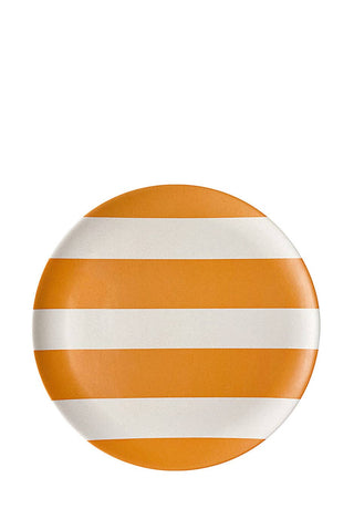 Round melamine plate with orange and white stripes 