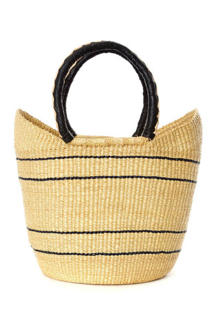 Natural Pinstripe Woven Bag with Leather Handles