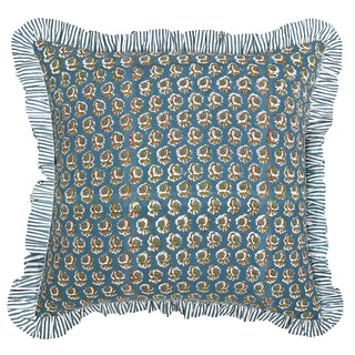 Navy Ruffled Block Print Pillow