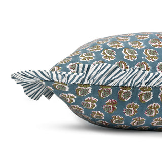 Navy Ruffled Block Print Pillow