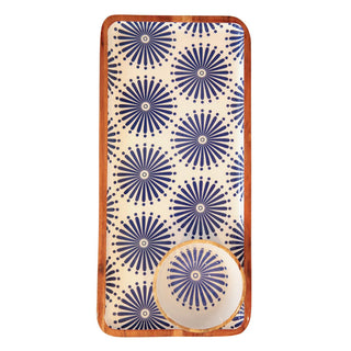 Starburst Acacia & Enamel Bowl/Tray Set