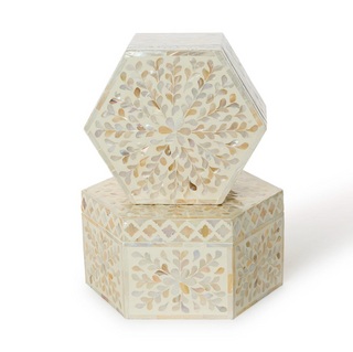 Small, Opalescent Mother of Pearl Hexagon Boxes
