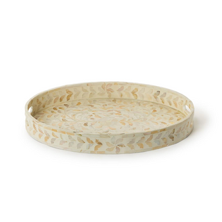 Oval decorative tray with a mother-of-pearl floral pattern 