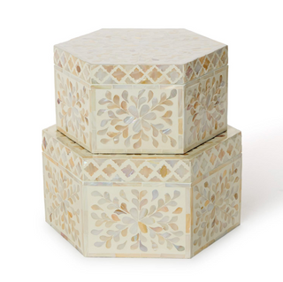 Large, Opalescent Mother of Pearl Hexagon Boxes