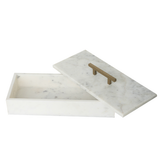 Open marble rectangular box with brass handle