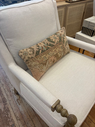 Oushak Rug Pillow, Muted Soft Floral Patchwork Pillow