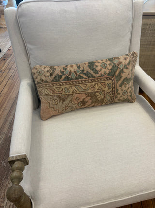 Oushak Rug Pillow, Muted Soft Floral Patchwork Pillow
