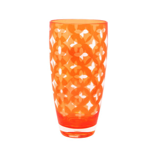 Orange outdoor glass with a textured pattern on a white background
