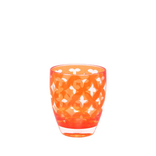 Outdoor orange rocks glass with white geometric pattern