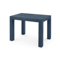 A rectangular Parsons Side Table in Deep Navy with a simple design and minimalist aesthetic.
