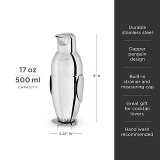 Durable stainless steel penguin shaker is the perfect gift for cocktail lovers