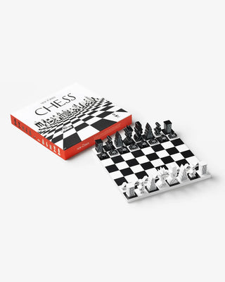 Chess set with pieces and board on a white background