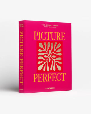 Pink photo album with 'Picture Perfect' text and design on a white background