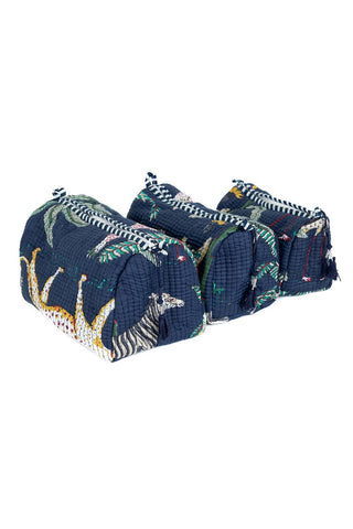 Navy blue fabric with animal prints on a white background